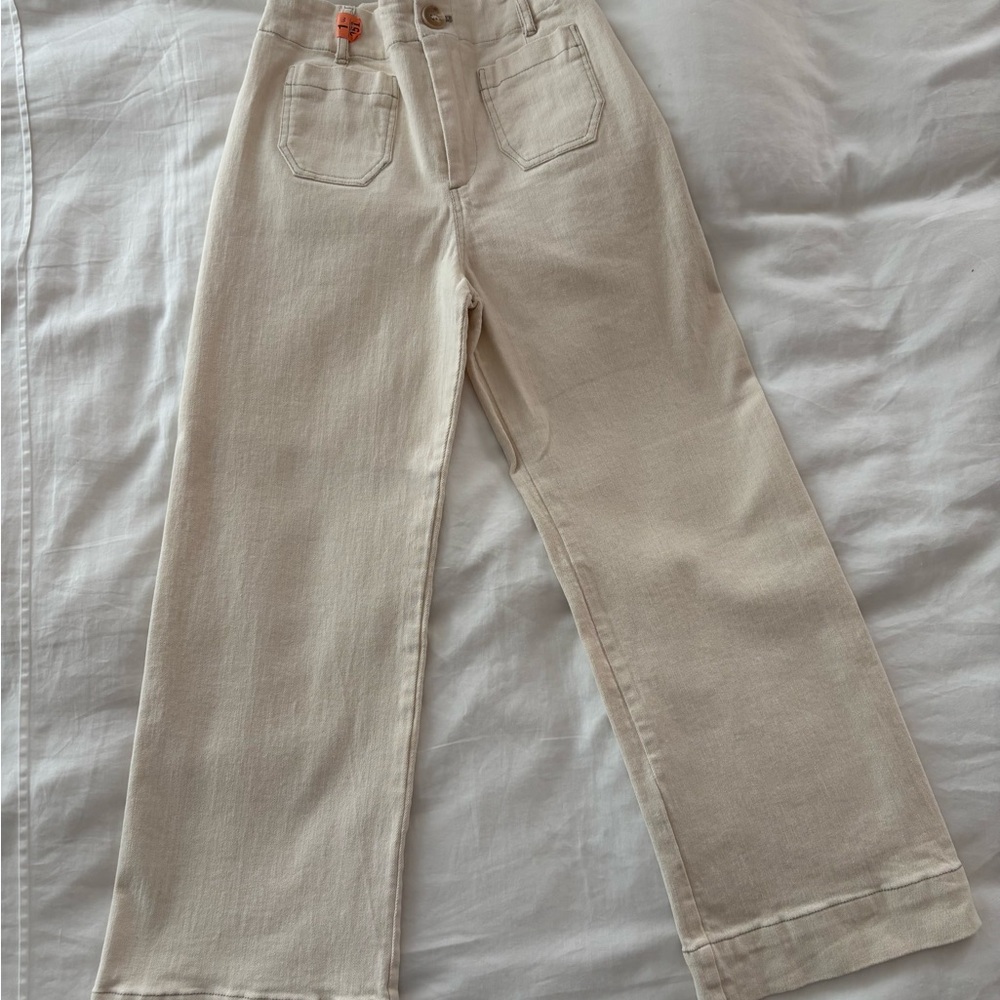 Miss Love High Rise Wide Leg Cream Pants Size S Cotton Stretch